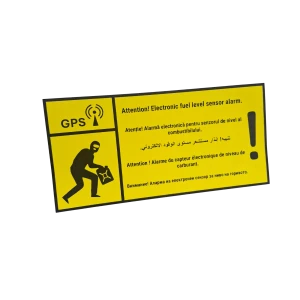 Tabliczka ostrzegawcza GPS – alarm czujnika paliwa, 5 języków